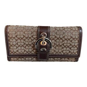 VTG Coach Signature C Brown Canvas Leather Buckle Wallet And Checkbook Holder